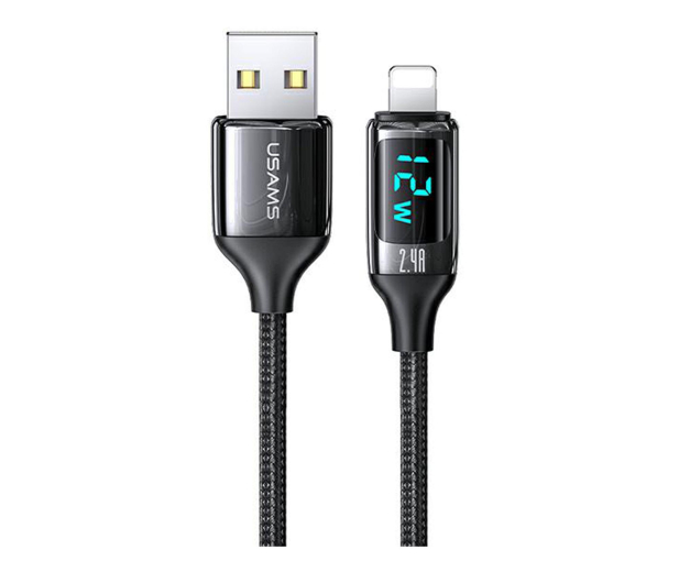 USAMS Kabel pleciony lightning 1,2mLED 2,4A Fast Charging czarny - 1569000 - zdjęcie